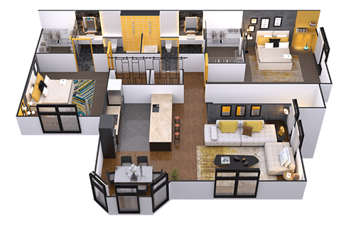 Floor plan for 1 bed, 1 bath, 900 sqft